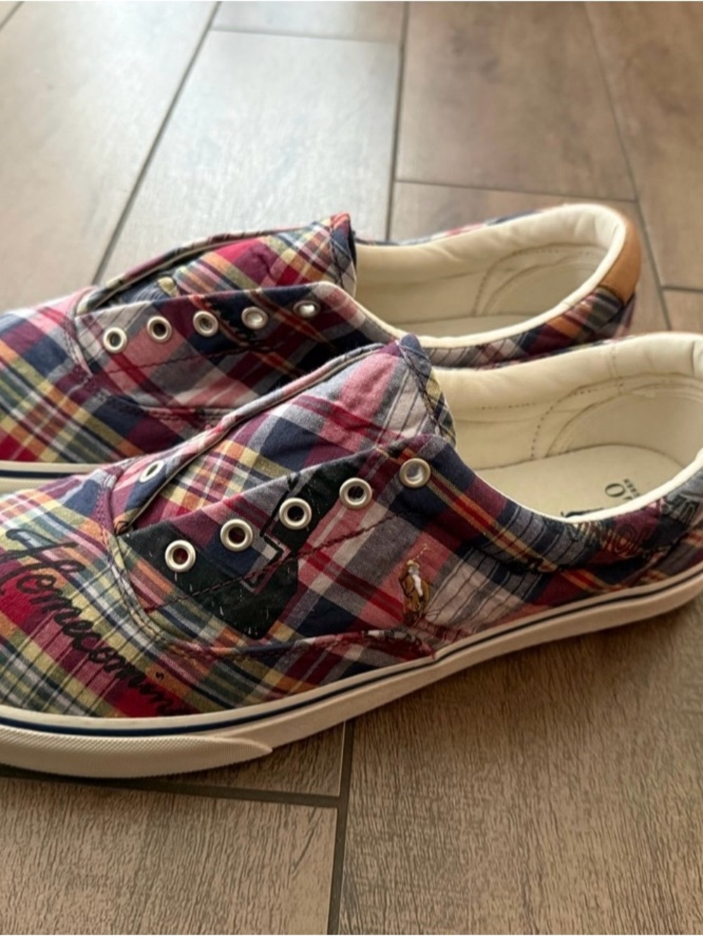 Polo by Ralph Lauren Men’s Plaid Slip-On Sneakers - Red, Blue, Yellow